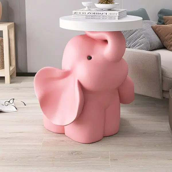 Contemporary Creative Fir Board Round Top Elephant Resin Base Side Table For Living Room - Image 7