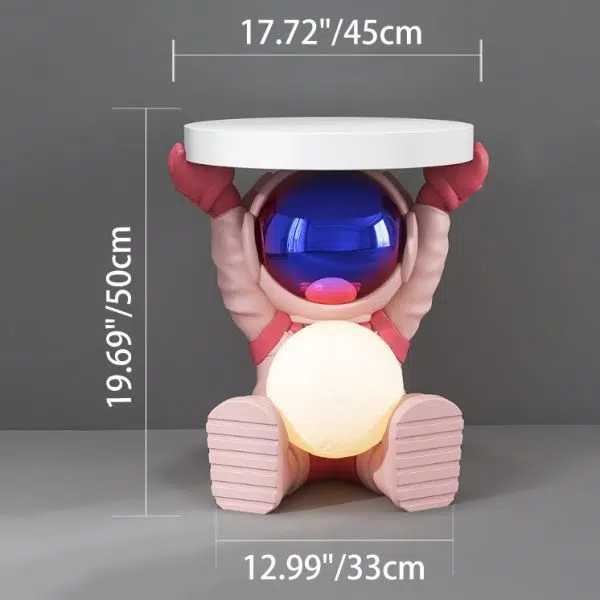 Contemporary Creative Fir Board Round Top Astronaut Resin Base Side Table For Living Room - Image 3