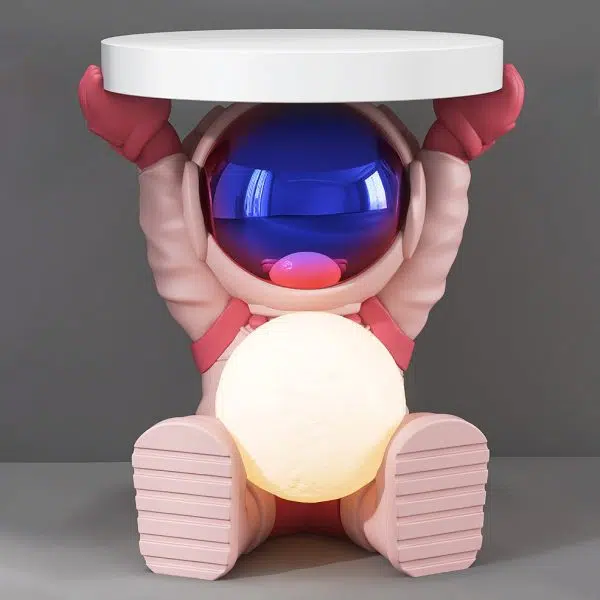 Contemporary Creative Fir Board Round Top Astronaut Resin Base Side Table For Living Room - Image 21