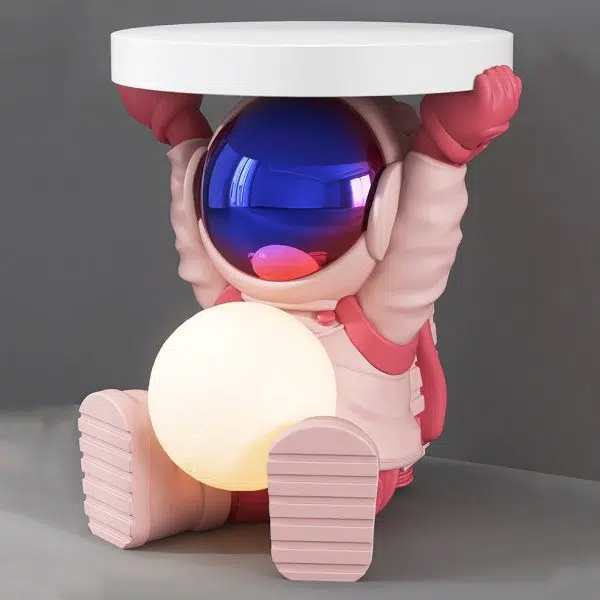 Contemporary Creative Fir Board Round Top Astronaut Resin Base Side Table For Living Room - Image 22