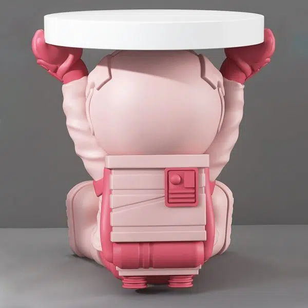 Contemporary Creative Fir Board Round Top Astronaut Resin Base Side Table For Living Room - Image 7