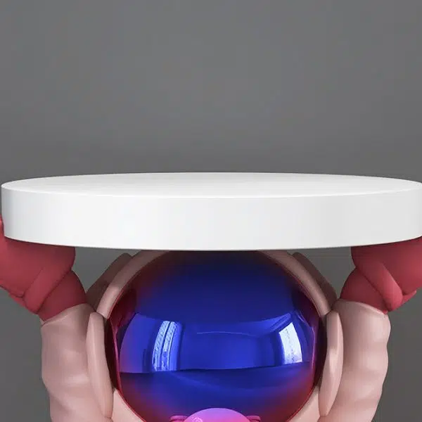 Contemporary Creative Fir Board Round Top Astronaut Resin Base Side Table For Living Room - Image 4