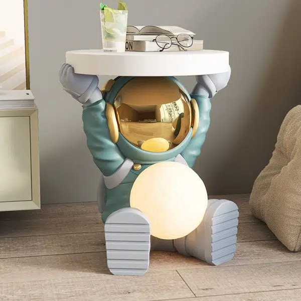 Contemporary Creative Fir Board Round Top Astronaut Resin Base Side Table For Living Room - Image 19