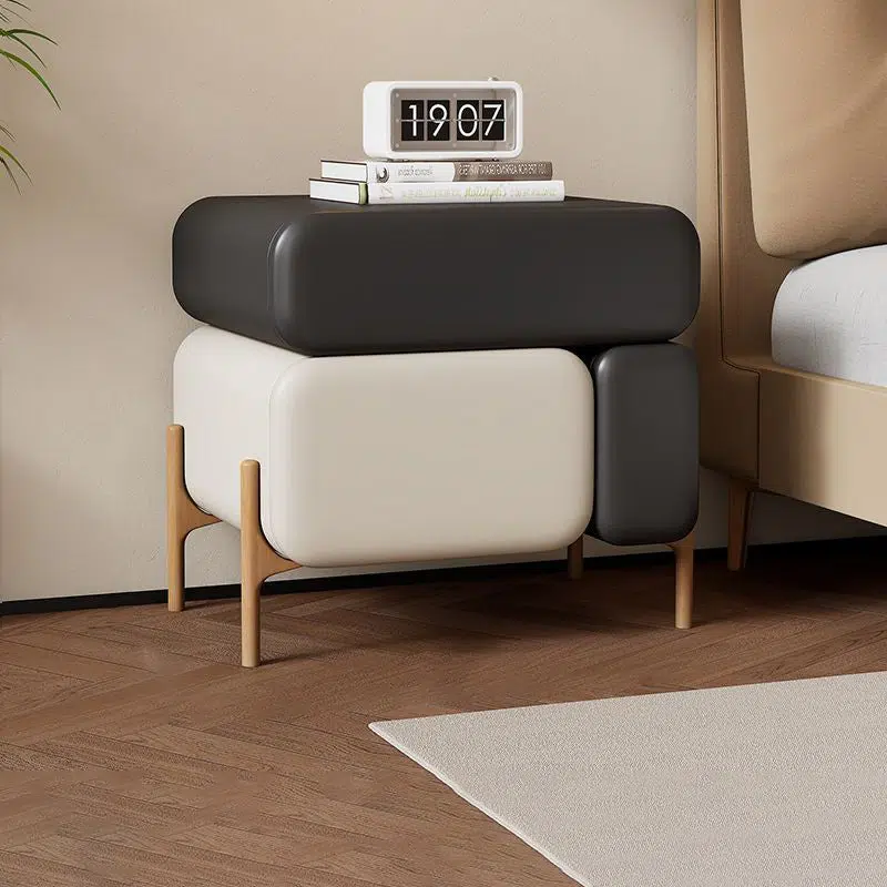 DFM-Table-FL04142-1.jpg Contemporary Nordic Microfiber Leather Veneered Solid Wood Cube Nightstand 3-Drawer For Bedroom - Image 1