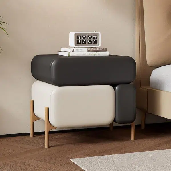 Contemporary Nordic Microfiber Leather Veneered Solid Wood Cube Nightstand 3-Drawer For Bedroom - Image 10