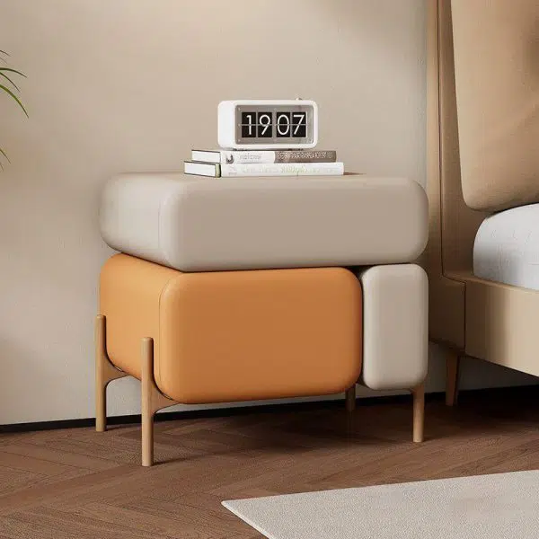 Contemporary Nordic Microfiber Leather Veneered Solid Wood Cube Nightstand 3-Drawer For Bedroom - Image 13