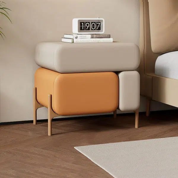 Contemporary Nordic Microfiber Leather Veneered Solid Wood Cube Nightstand 3-Drawer For Bedroom - Image 2