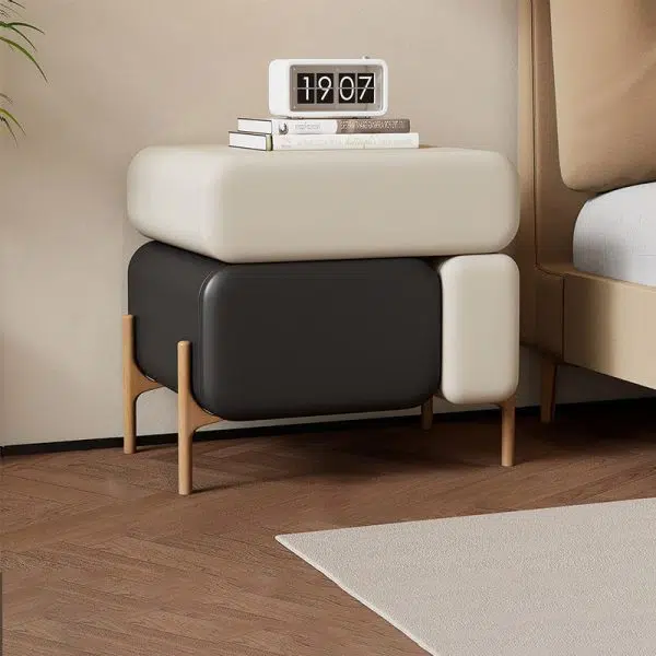 Contemporary Nordic Microfiber Leather Veneered Solid Wood Cube Nightstand 3-Drawer For Bedroom - Image 5