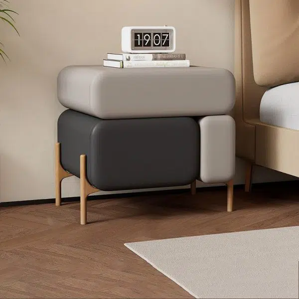 Contemporary Nordic Microfiber Leather Veneered Solid Wood Cube Nightstand 3-Drawer For Bedroom - Image 6