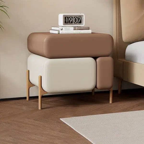 Contemporary Nordic Microfiber Leather Veneered Solid Wood Cube Nightstand 3-Drawer For Bedroom - Image 7
