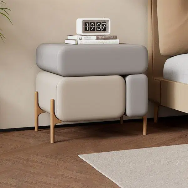 Contemporary Nordic Microfiber Leather Veneered Solid Wood Cube Nightstand 3-Drawer For Bedroom - Image 8