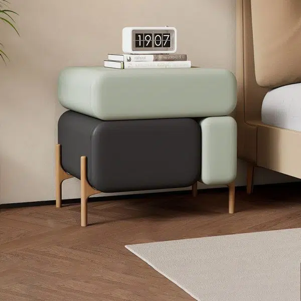 Contemporary Nordic Microfiber Leather Veneered Solid Wood Cube Nightstand 3-Drawer For Bedroom - Image 9