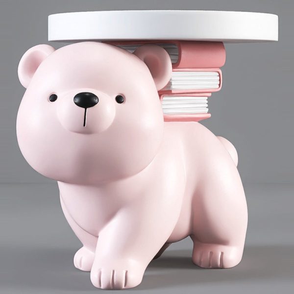 Contemporary Creative Fir Board Round Top Bear Resin Base Side Table For Living Room - Image 13