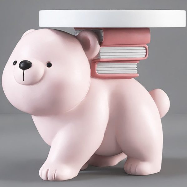 Contemporary Creative Fir Board Round Top Bear Resin Base Side Table For Living Room - Image 14