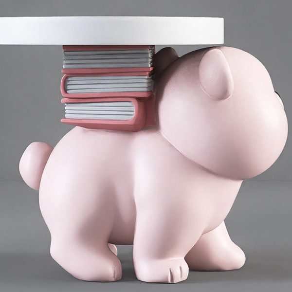 Contemporary Creative Fir Board Round Top Bear Resin Base Side Table For Living Room - Image 15