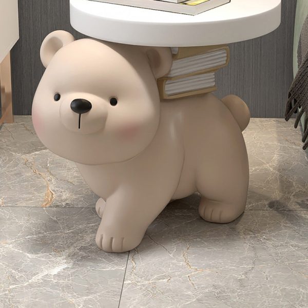 Contemporary Creative Fir Board Round Top Bear Resin Base Side Table For Living Room - Image 8