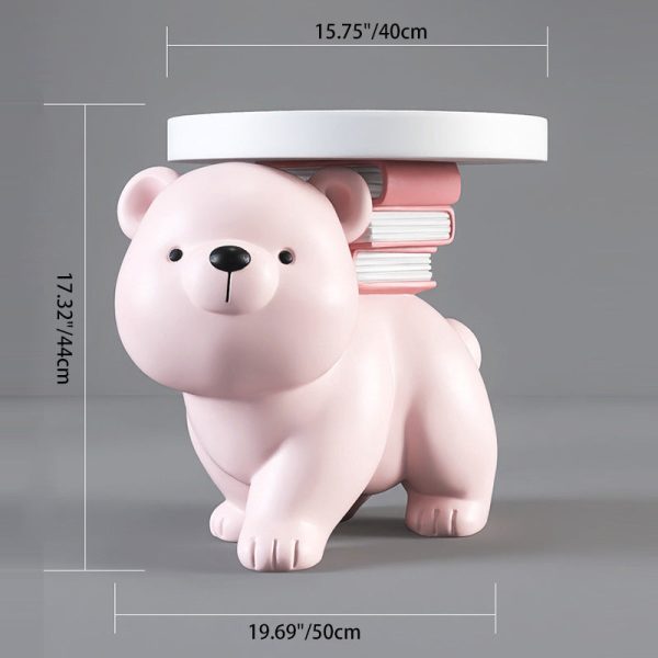 Contemporary Creative Fir Board Round Top Bear Resin Base Side Table For Living Room - Image 4