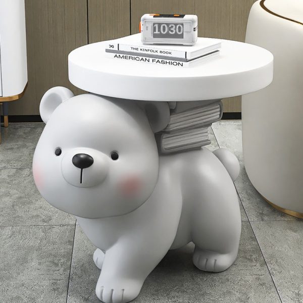 Contemporary Creative Fir Board Round Top Bear Resin Base Side Table For Living Room - Image 9