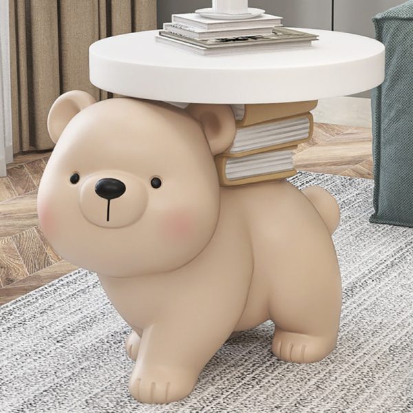 Contemporary Creative Fir Board Round Top Bear Resin Base Side Table For Living Room - Image 10