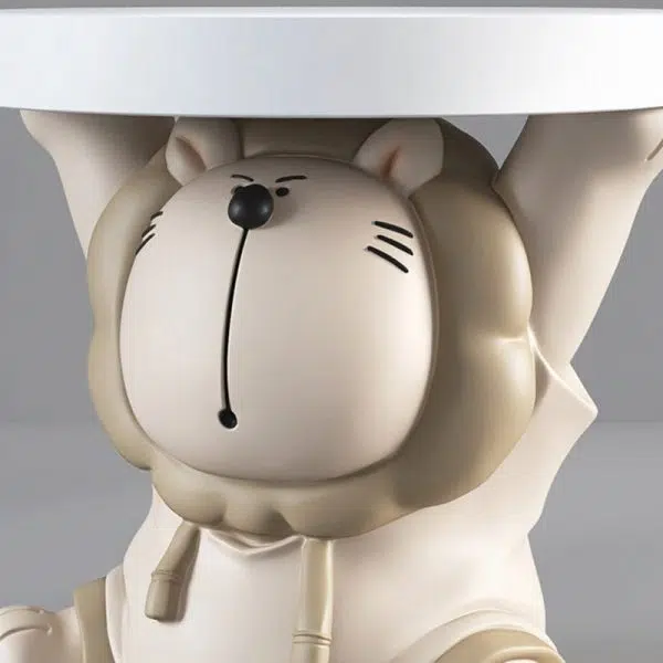 Contemporary Creative Animal Lion Resin Fiberglass Round Top Side Table For Living Room - Image 7