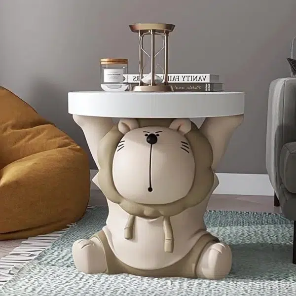 Contemporary Creative Animal Lion Resin Fiberglass Round Top Side Table For Living Room - Image 11