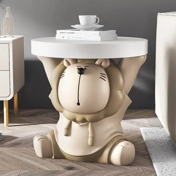 Contemporary Creative Animal Lion Resin Fiberglass Round Top Side Table For Living Room - Image 12