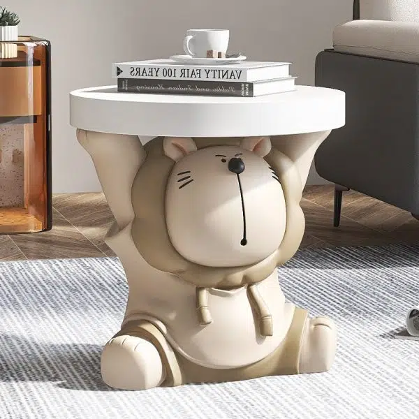 Contemporary Creative Animal Lion Resin Fiberglass Round Top Side Table For Living Room - Image 13
