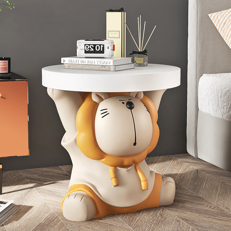 DFM-Table-FL04202-17.jpg Contemporary Creative Animal Lion Resin Fiberglass Round Top Side Table For Living Room - Image 14