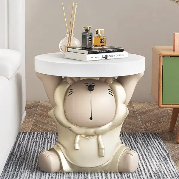 Contemporary Creative Animal Lion Resin Fiberglass Round Top Side Table For Living Room - Image 15