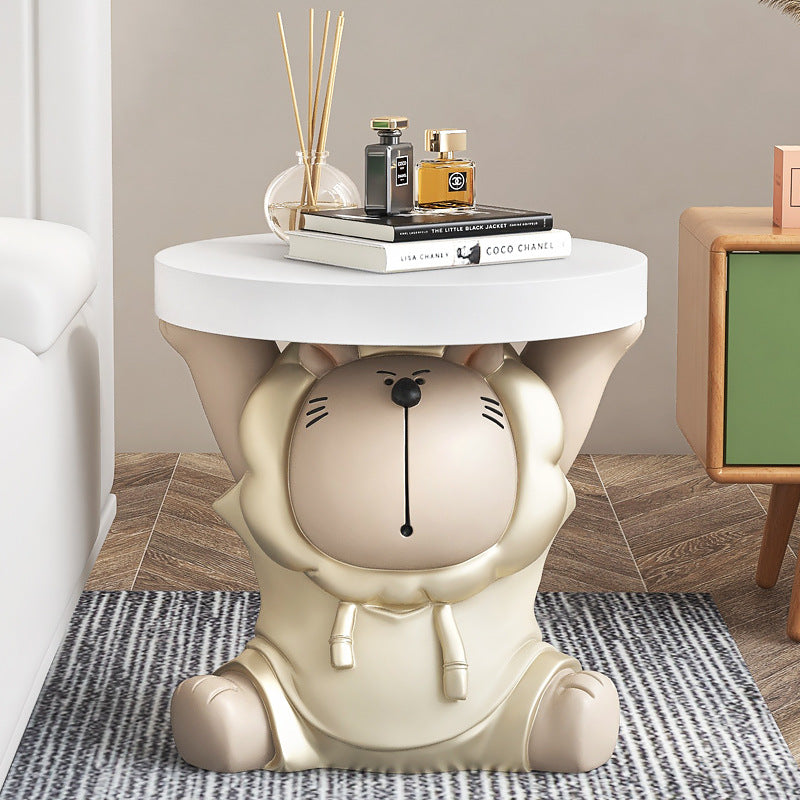 DFM-Table-FL04202-18.jpg Contemporary Creative Animal Lion Resin Fiberglass Round Top Side Table For Living Room - Image 15