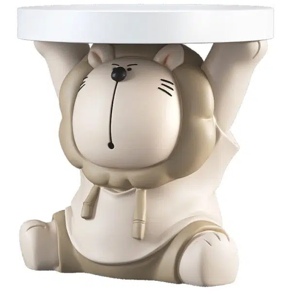 Contemporary Creative Animal Lion Resin Fiberglass Round Top Side Table For Living Room - Image 16
