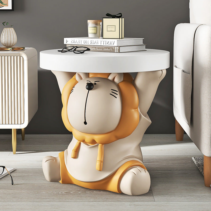 DFM-Table-FL04202-4.jpg Contemporary Creative Animal Lion Resin Fiberglass Round Top Side Table For Living Room - Image 1
