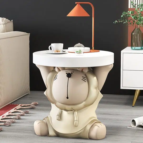 Contemporary Creative Animal Lion Resin Fiberglass Round Top Side Table For Living Room - Image 2
