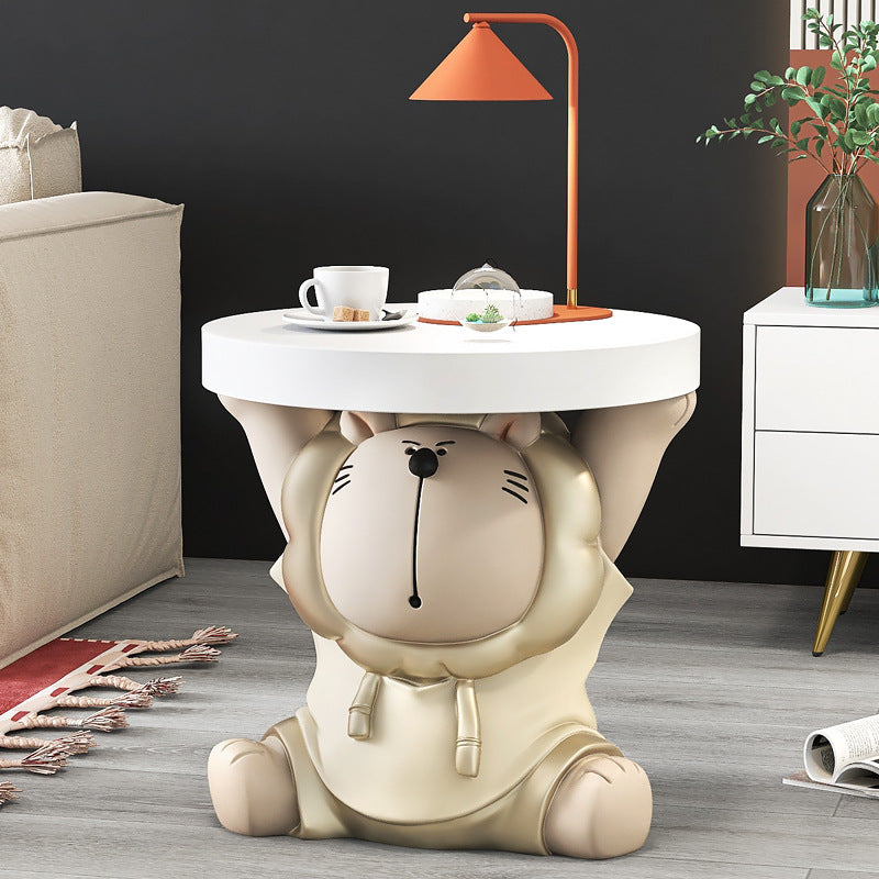 DFM-Table-FL04202-5.jpg Contemporary Creative Animal Lion Resin Fiberglass Round Top Side Table For Living Room - Image 2