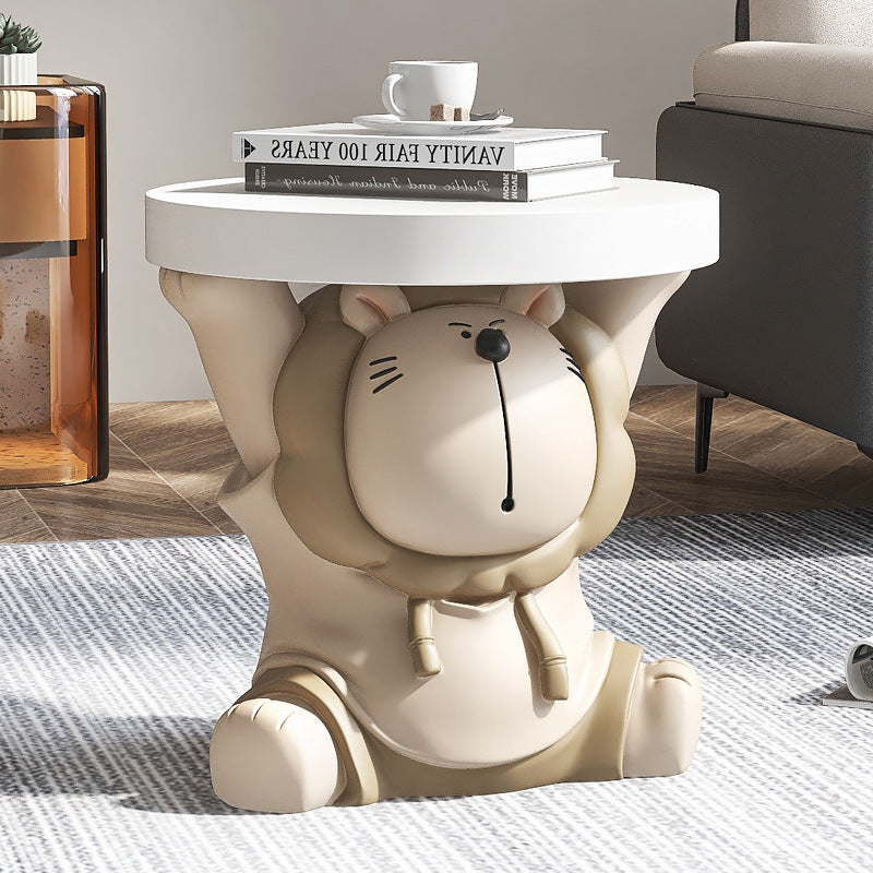 DFM-Table-FL04202-6.jpg Contemporary Creative Animal Lion Resin Fiberglass Round Top Side Table For Living Room - Image 3