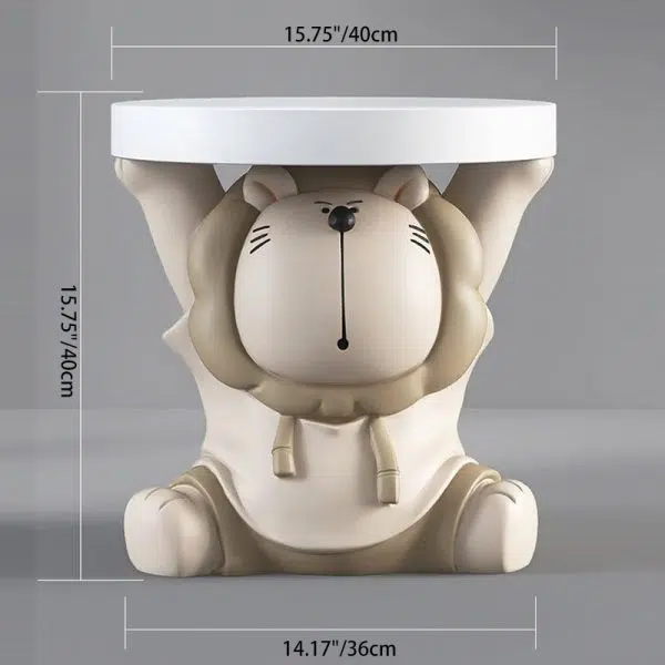 Contemporary Creative Animal Lion Resin Fiberglass Round Top Side Table For Living Room - Image 4