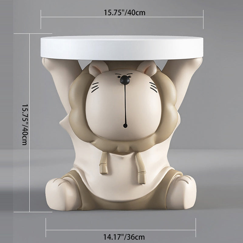 DFM-Table-FL04202-7.jpg Contemporary Creative Animal Lion Resin Fiberglass Round Top Side Table For Living Room - Image 4