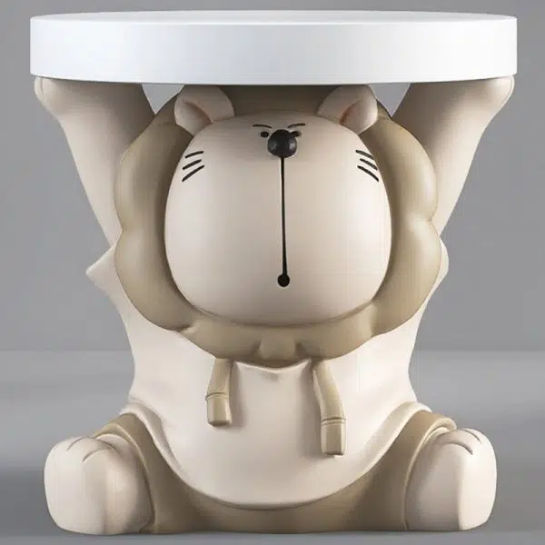 Contemporary Creative Animal Lion Resin Fiberglass Round Top Side Table For Living Room - Image 10