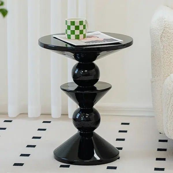 Contemporary Nordic FRP Geometric Round Side Table For Living Room - Image 7