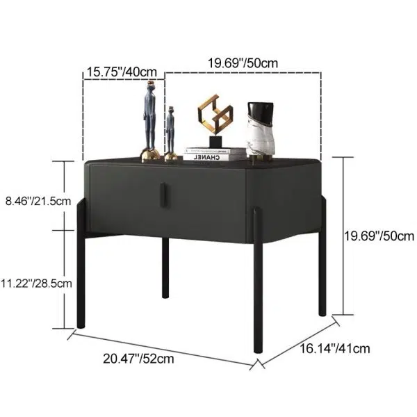 Contemporary Luxury Rectangular Tempered Glass Top Leather Veneered Solid Wood Frame Nightstand 1-Drawer For Bedroom - Image 4
