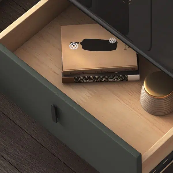 Contemporary Luxury Rectangular Tempered Glass Top Leather Veneered Solid Wood Frame Nightstand 1-Drawer For Bedroom - Image 5