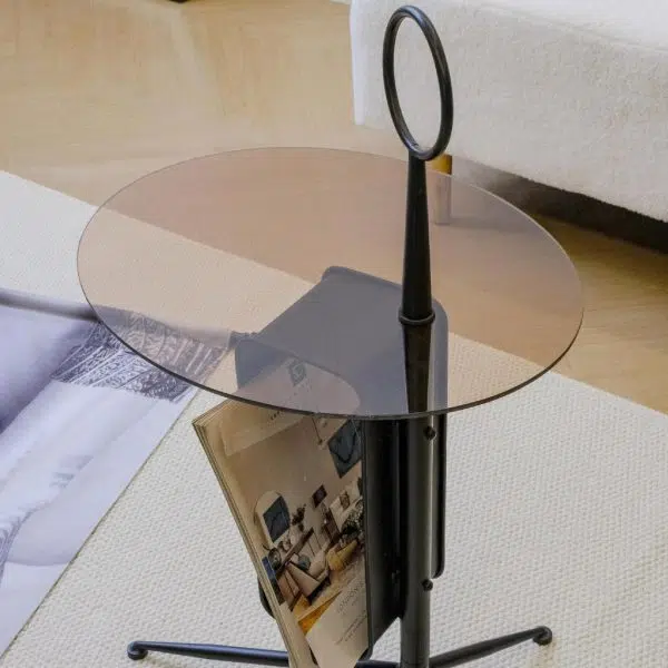 Contemporary Nordic Glass Round Top Iron Tripod End Table Storage Shelf For Living Room - Image 4
