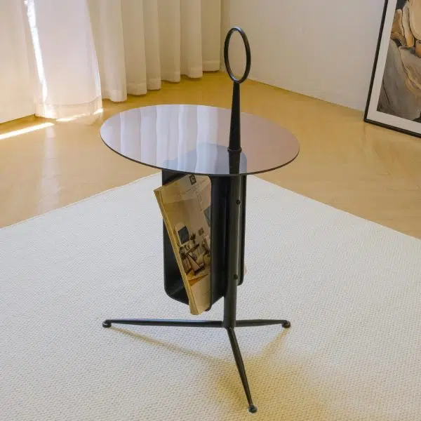 Contemporary Nordic Glass Round Top Iron Tripod End Table Storage Shelf For Living Room - Image 9