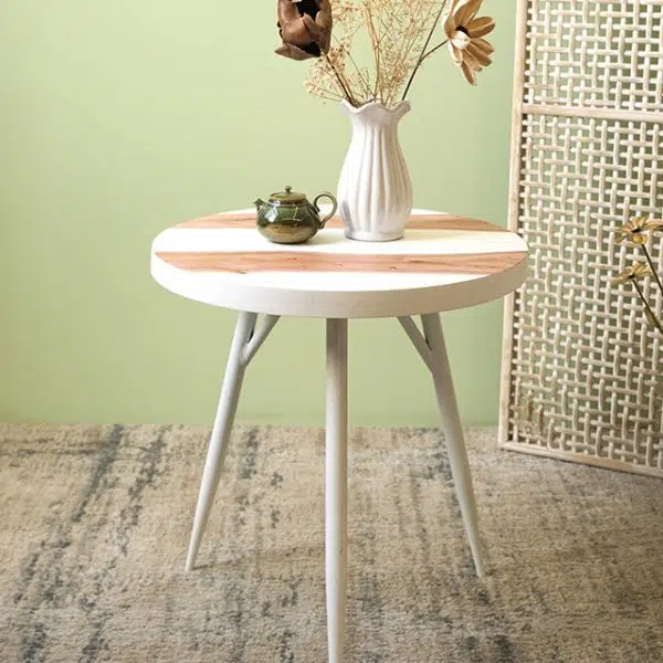 Contemporary Nordic MDF Round Top Iron Legs End Table For Living Room - Image 2