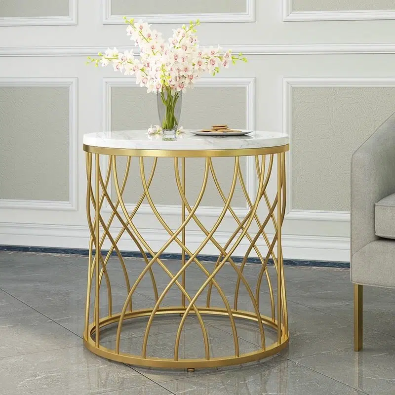 DFM-Table-FL04356-1.jpg Contemporary Luxury Marble Round Top Metal Frame End Table For Living Room - Image 1