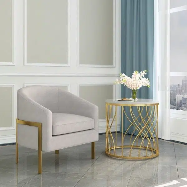 Contemporary Luxury Marble Round Top Metal Frame End Table For Living Room - Image 3