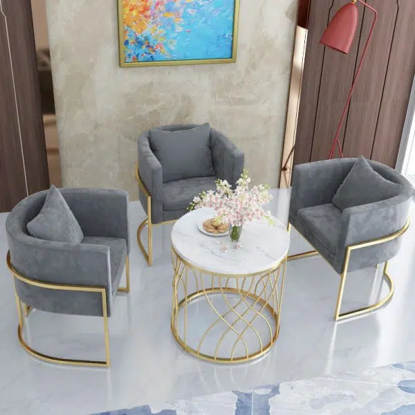 Contemporary Luxury Marble Round Top Metal Frame End Table For Living Room - Image 10