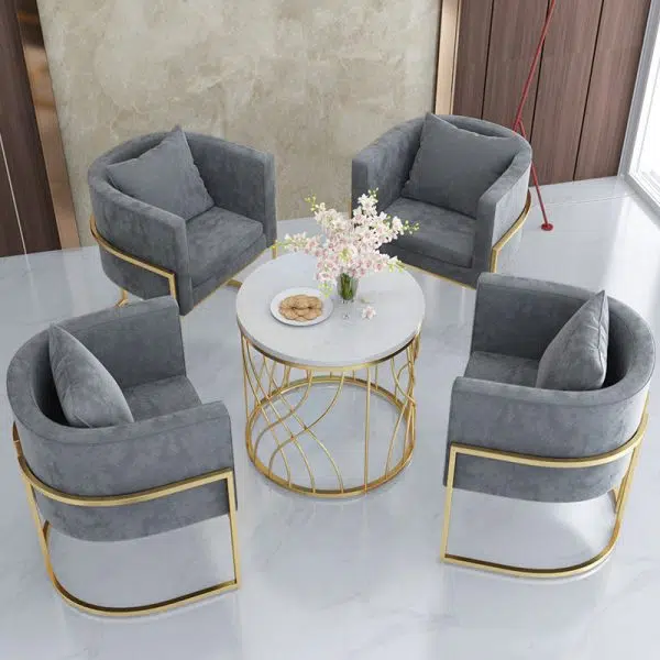 Contemporary Luxury Marble Round Top Metal Frame End Table For Living Room - Image 11