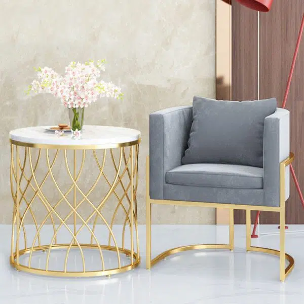 Contemporary Luxury Marble Round Top Metal Frame End Table For Living Room - Image 9