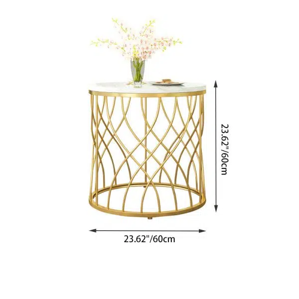 Contemporary Luxury Marble Round Top Metal Frame End Table For Living Room - Image 4